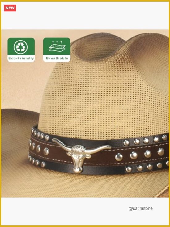 Cowboy Hat with 2 Interchangeable Bands, Straw, Wide Brim main image 7